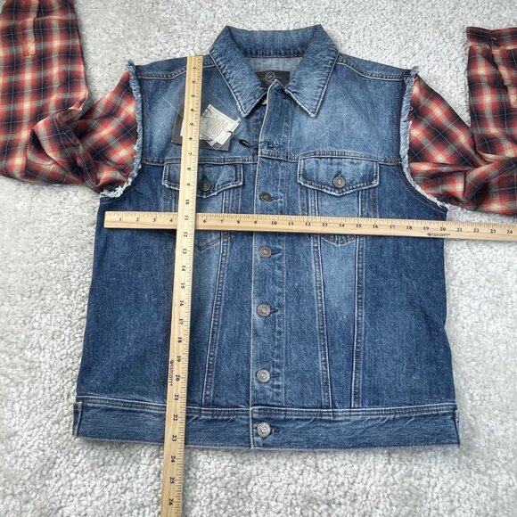 Alexander McQueen Denim Trucker Jacket Plaid Sleeves Womens 52 XL US NEW - Picture 15 of 15